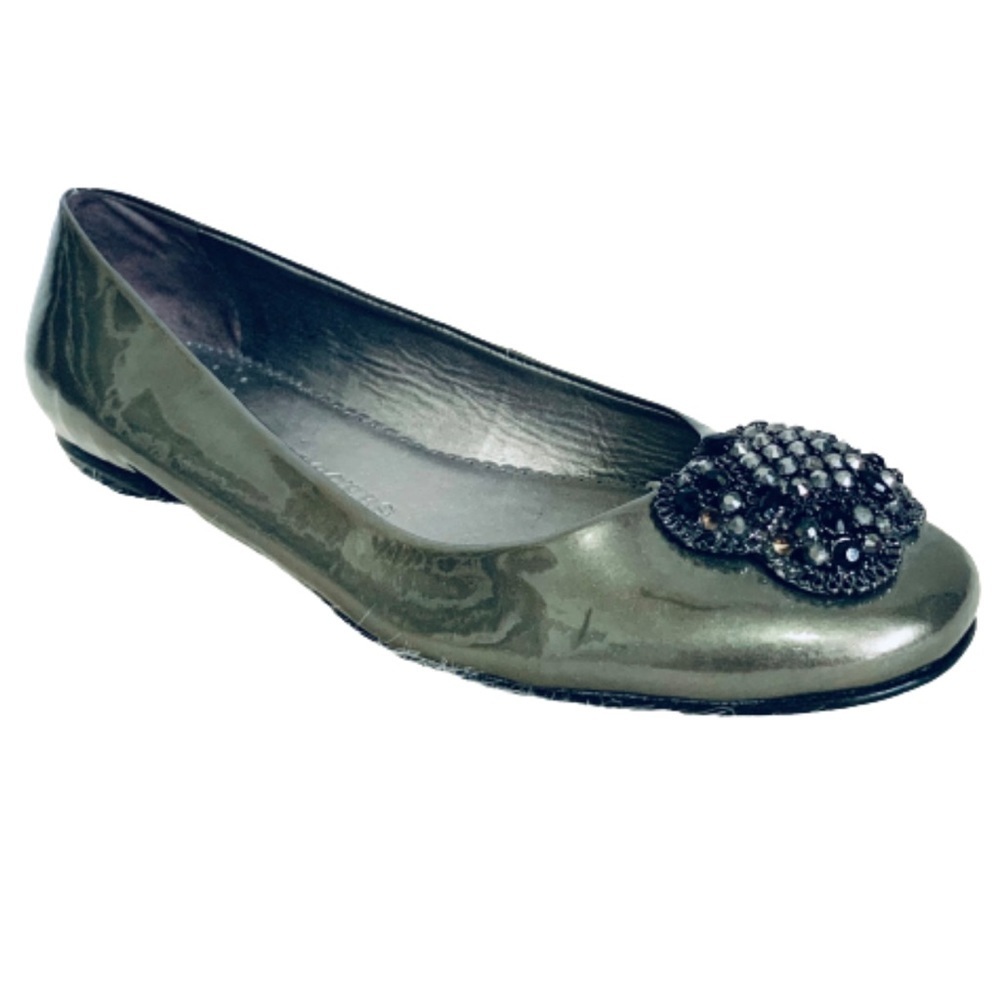 Jack Rogers Olive Green Patent Leather Ballet Flat with Beaded Medallion